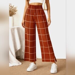 SHEIN Curve High Waisted Wide Leg Grid Print Pants Boho 1x